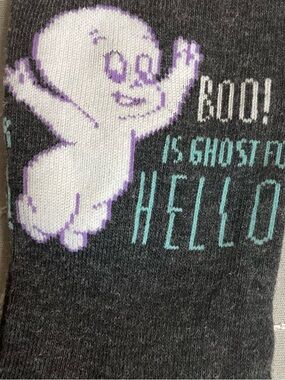 Casper The Friendly Ghost Grey Crew Socks with Purple Ghost